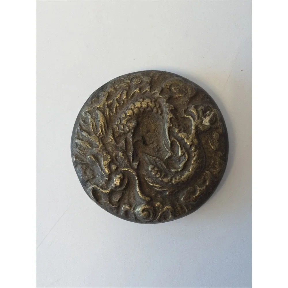 VINTAGE SOLID Brass Dragon Belt Buckle Approx 3 Inches Round